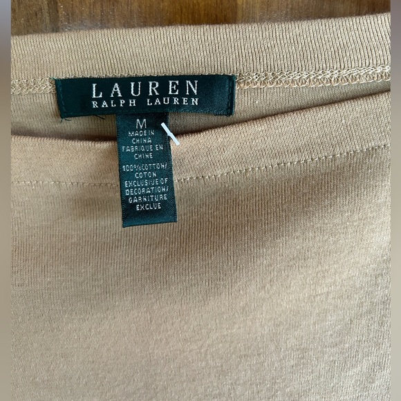 Lauren Ralph Lauren Beige Short-Sleeve Boatneck Top with Cuffed Sleeves - Picture 2 of 3